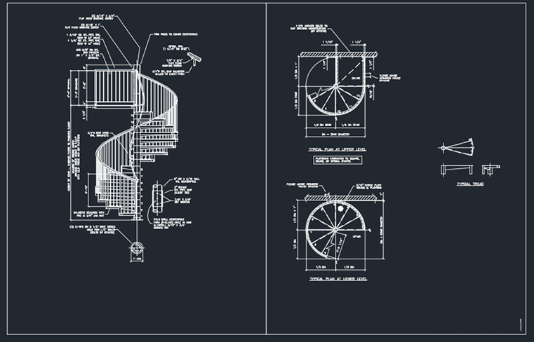 دانلود فایل اتوکد راه‌پله مارپیچ سه‌بعدی Spiral Staircase DWG Download 3